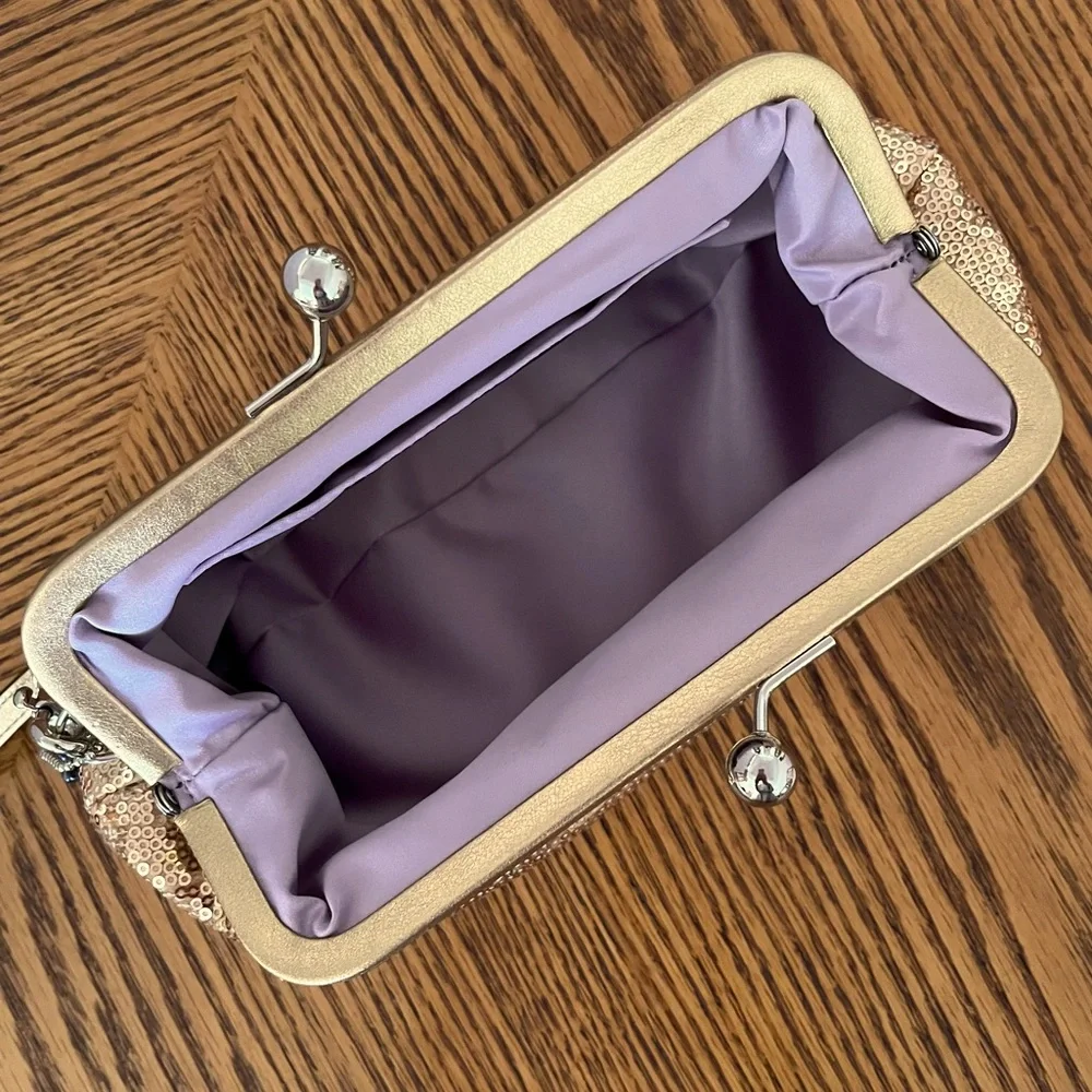 COACH Julia Gold Sequin Kisslock Frame Clutch Wristlet